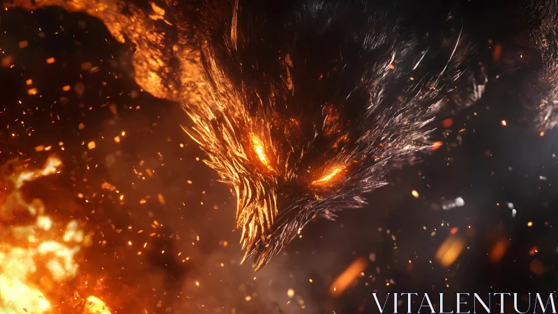 Molten fire creature head emerging within dense sparks.