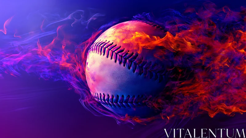 Baseball engulfed in vivid neon flames on dark backdrop.