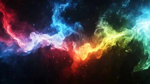 Cosmic rainbow nebula streams across the starry void.