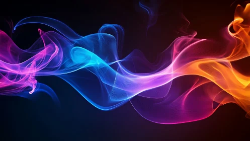 Colorful light wave ribbons flow across dark background