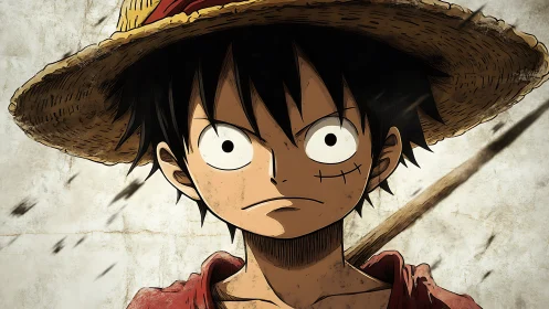 Straw hat anime character in frontal close-up portrait.