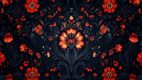 Symmetrical dark floral pattern defines high contrast ornamental layout