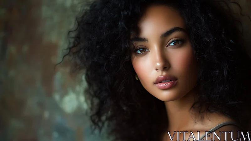 Portrait of a woman in soft light with expressive gaze.