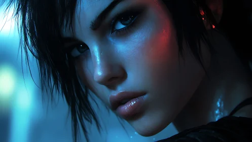 Cinematic cyberpunk portrait with neon rim lighting detail.