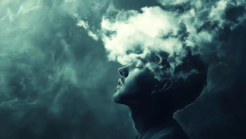 Surreal portrait shows a dreaming mind dissolving into mist