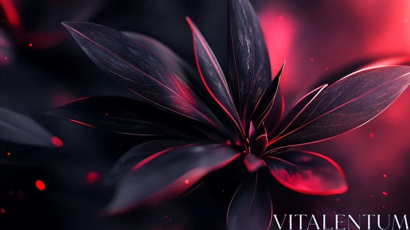 Luminous crimson leaves glow against a shadowed dreamy background.