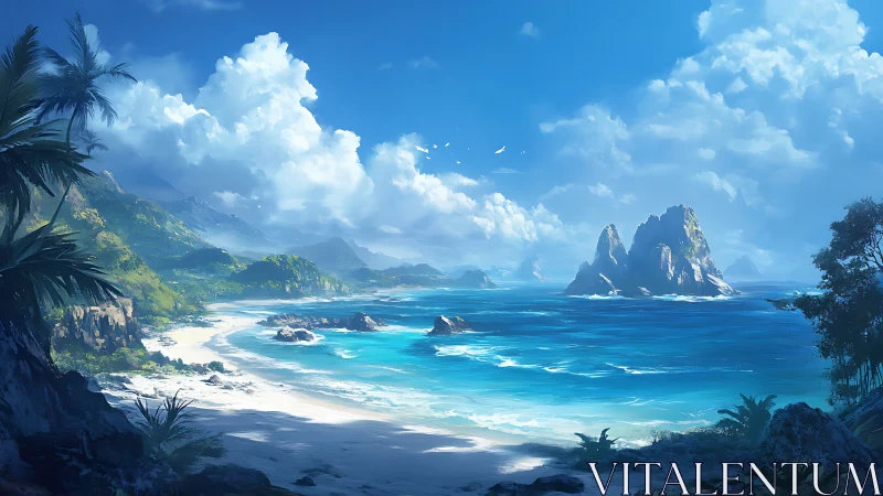 Tropical Coastal Paradise with Towering Sea Stacks