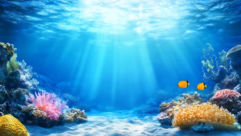 Sunlit coral reef welcomes curious eyes to a calm seascape