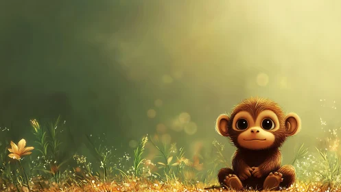 Backlit juvenile monkey rendered in luminous digital bokeh field.
