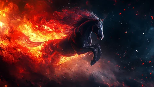 Fiery spectral horse emerges dynamically from dense eruptive flames