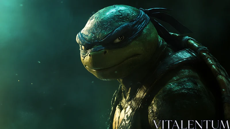 Brooding sewer warrior in emerald glow and steel resolve.