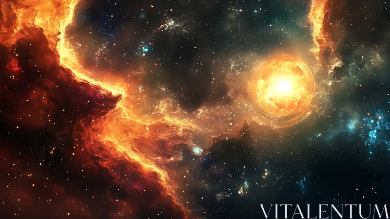 Golden star nursery swirling in a storm of cosmic fire.