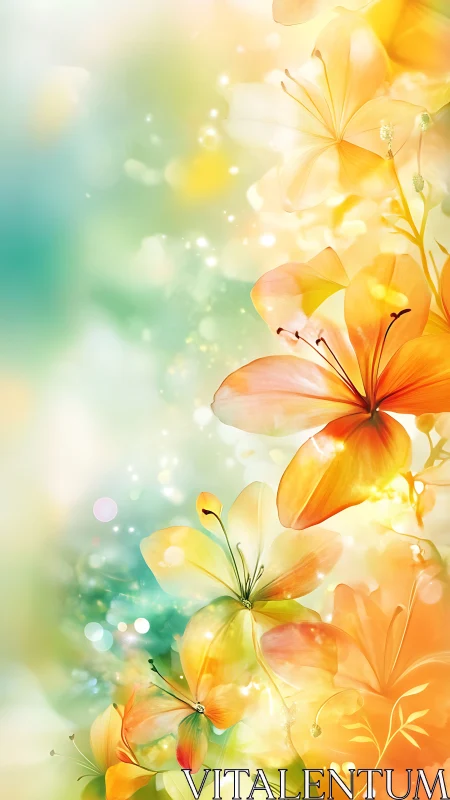 Luminous Garden Dance: Translucent Blooms in Golden Reverie.