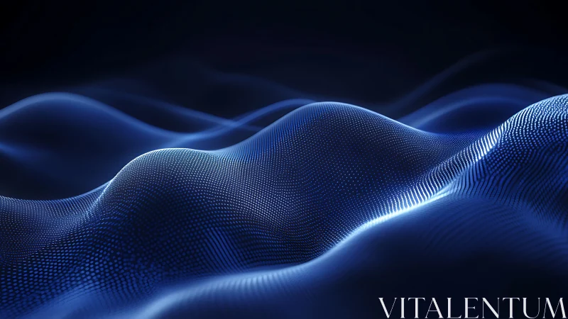 Digital blue data waves form luminous flowing landscape