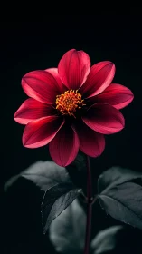 Crimson Dahlia Against Dark Background.