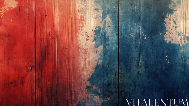 Weathered tricolor wooden planks with peeling pigment textures.