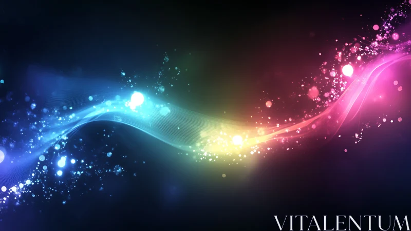 Chromatic light wave arcs across deep digital void