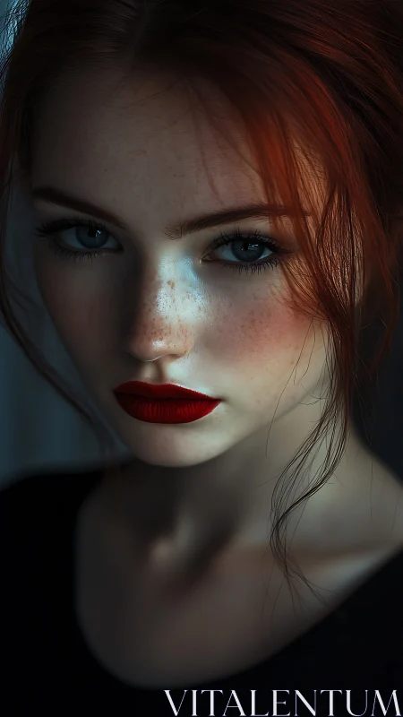 Striking red haired portrait glows with quiet, thoughtful grace