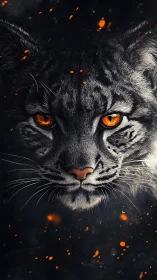 Tiger's Fierce Gaze Amid Burning Embers.