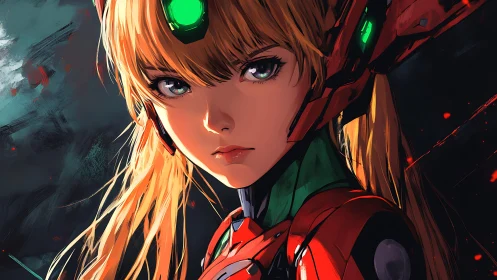 Cyber mech pilot portrait under neon combat lighting.