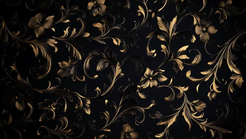 Ornate golden floral scrollwork on deep matte black ground.