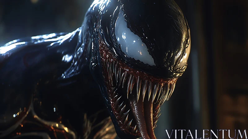 Midnight symbiote grins wide, polishing every sharpened tooth