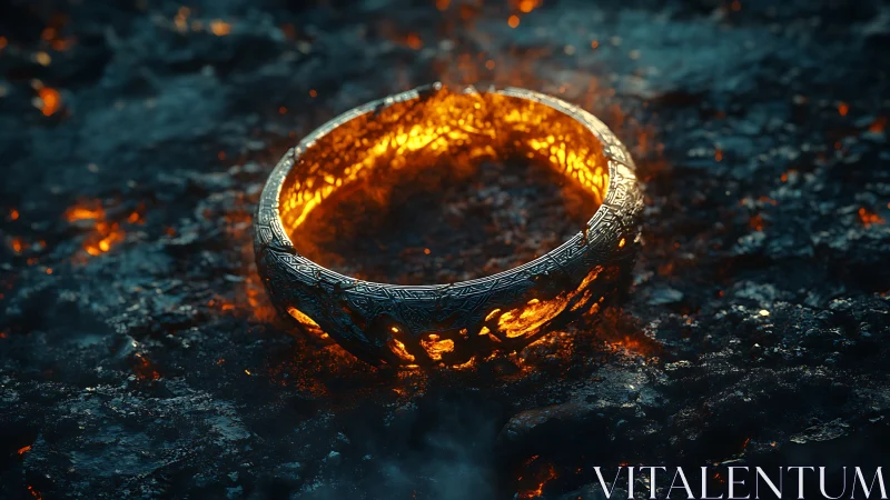 Glowing Ring on Dark Stone Surface with Golden Light