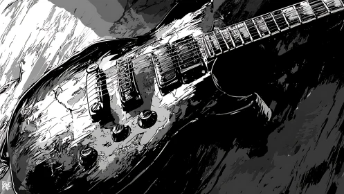 Bold electric guitar sketch alive with gritty rock energy.
