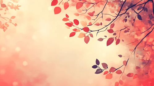 Soft autumn branches drift gently across a glowing sky