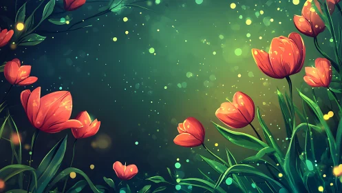 Luminescent Tulips with Particle Effects on Gradient Background