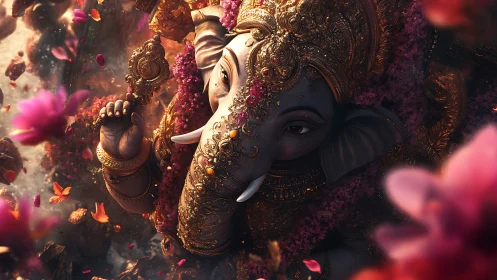 Gilded elephant sage rises through swirling cosmic petals