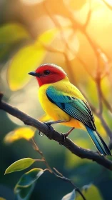 Vibrant songbird rendered in high-saturation digital realism