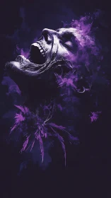 Screaming spectral face dissolves into violet smoke.