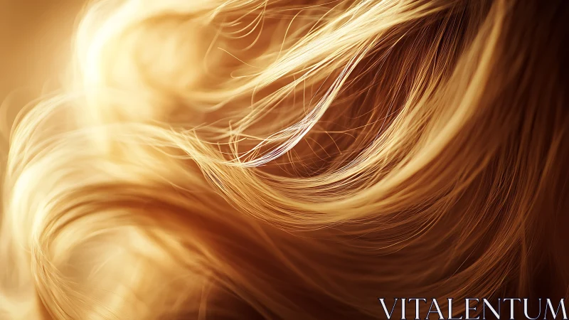 Sunlit strands of golden hair swirl like warm liquid light