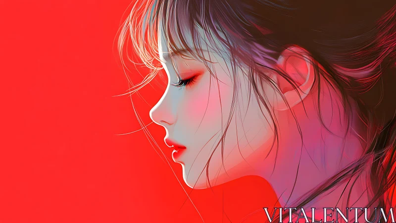 Crimson silence leans against light, tracing a dreaming profile