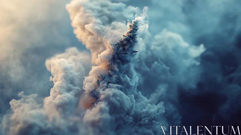 Billowing cyan smoke swirls around a burning core in motion.