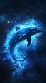 Astrophysical water-dolphin rendered as luminous plasma form.