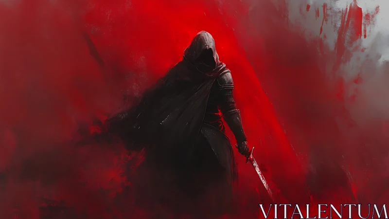 Shadowed swordsman carves a blood-red path through silence