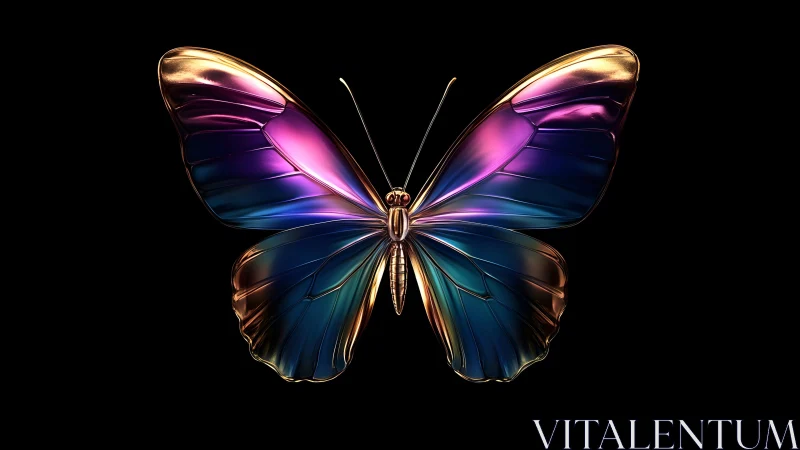 Vibrant metallic butterfly artwork with radiant gradient wings.