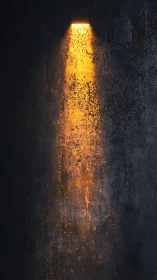 Vertical recessed light casting warm beam on textured wall