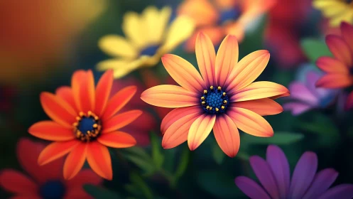 Osteospermum Daisies with Chromatic Gradient Petals in Natural Garden Setting.