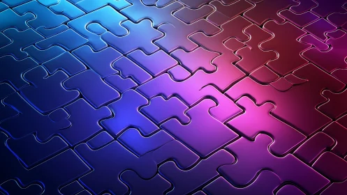 Vibrant Gradient Jigsaw Puzzle Pieces in Modern Digital Art Style.