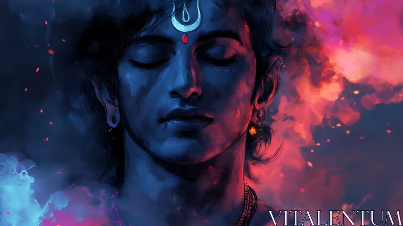 Digital painting portrait with ethereal bokeh aura composition.