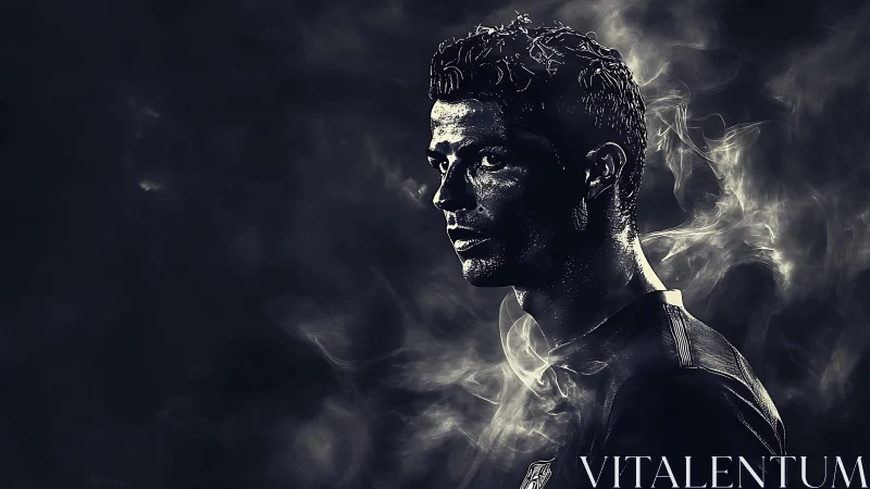 Male athlete portrait emerges from dark smoky background