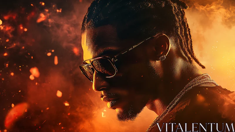 Profile portrait of stylish man in fiery cinematic light