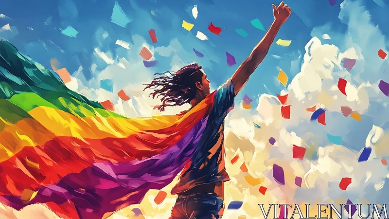 Skyward pride hero draped in rainbow rebellion and joy.