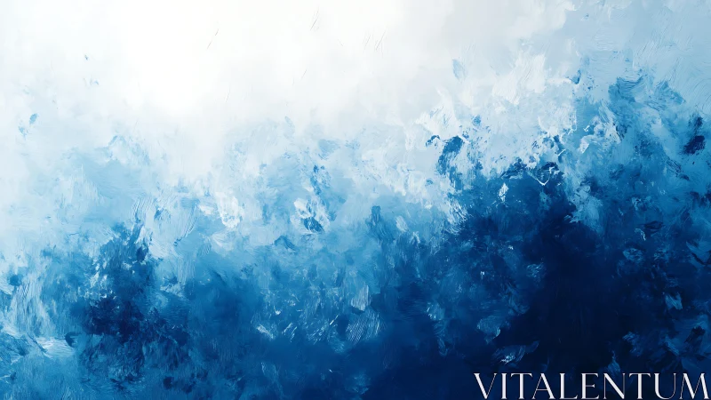 Abstract blue ocean waves in modern impressionist painting style.