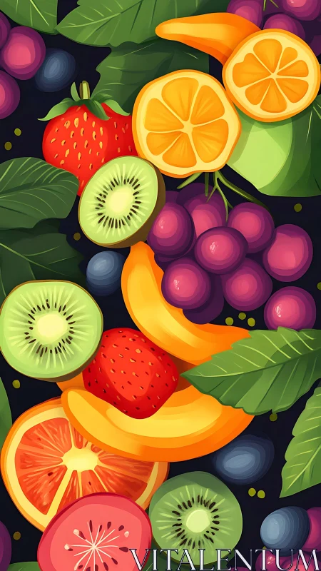 Colorful fruit medley illustration bursting with juicy charm.
