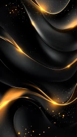 Black flowing waves with golden light streaks and sparks.