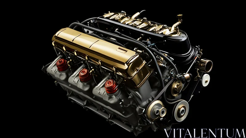 Gold-accented inline-six combustion engine in studio isolation.